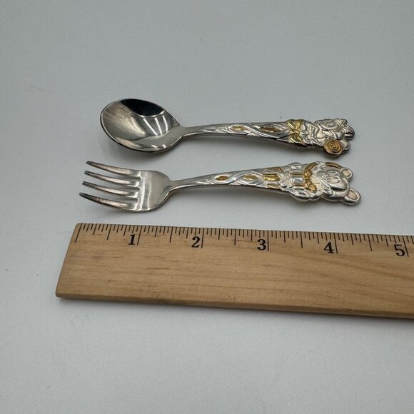 Vintage Disney Mickey and Minnie Mouse Spoon and Fork Set Korea Small child size - Picture 7 of 7